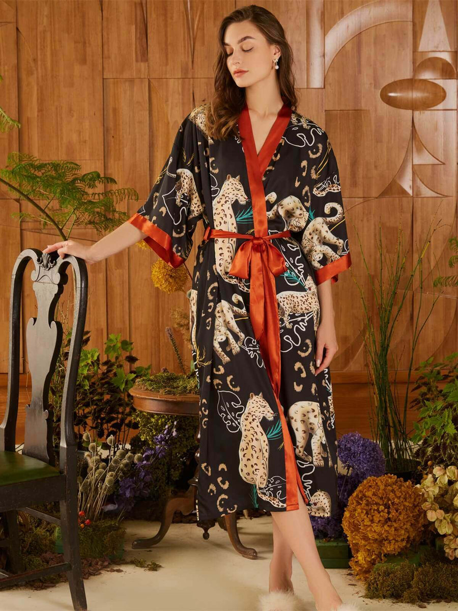 Shimpan Robe Cozy Beach Kimono Robe | Best Bath Leopard Robe - Ulivary