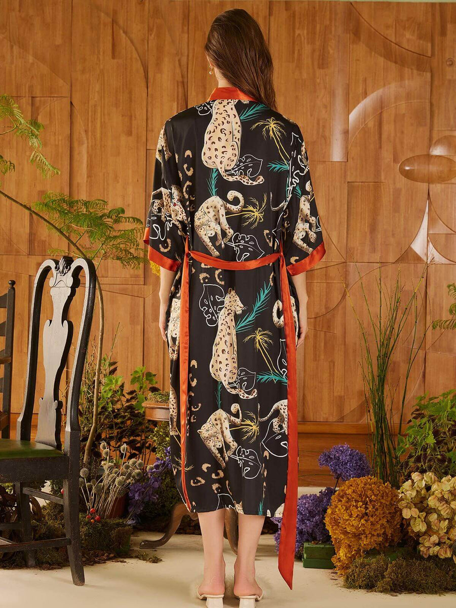 Leopard Silk Kimono Robe - ulivary