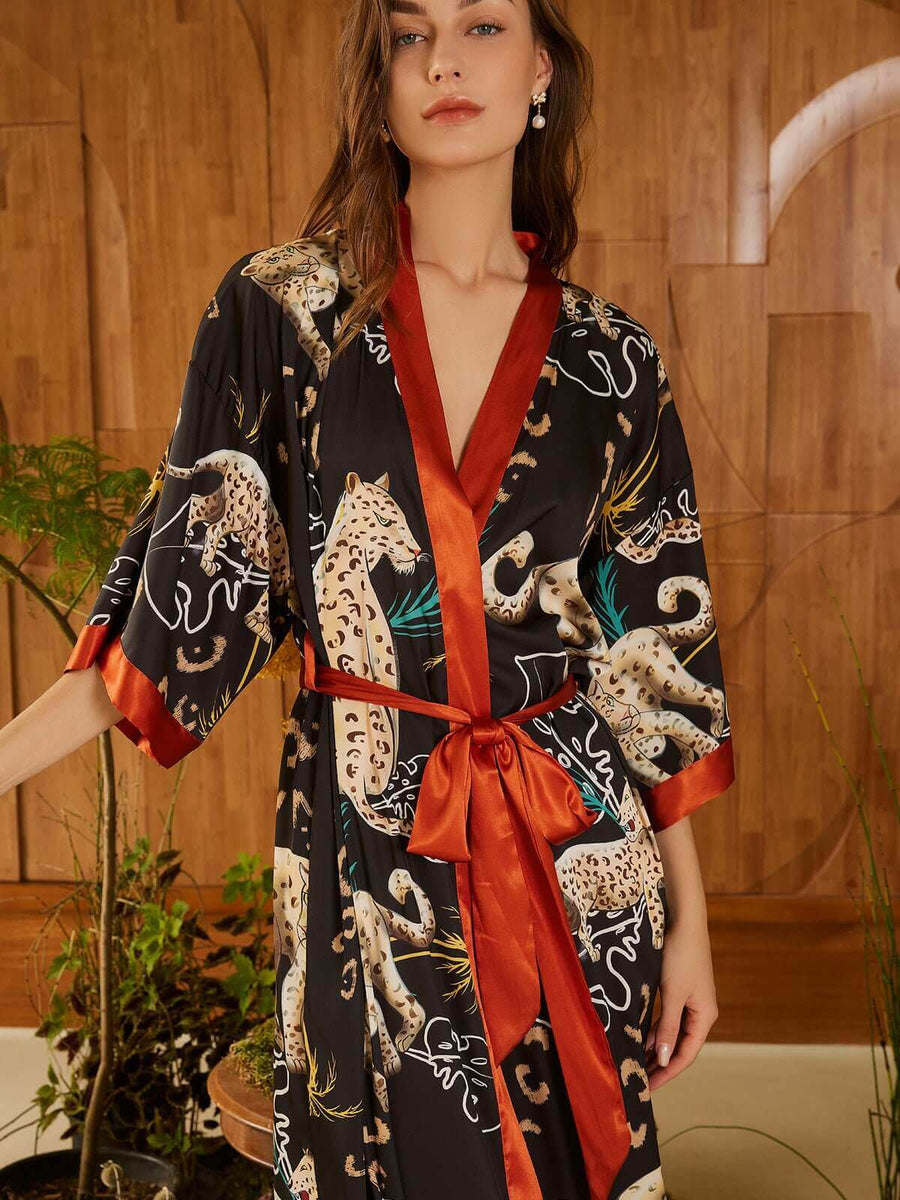 Multicolor Leopard Robe Cozy Beach Kimono Robe | Best Bath Leopard Robe - Ulivary