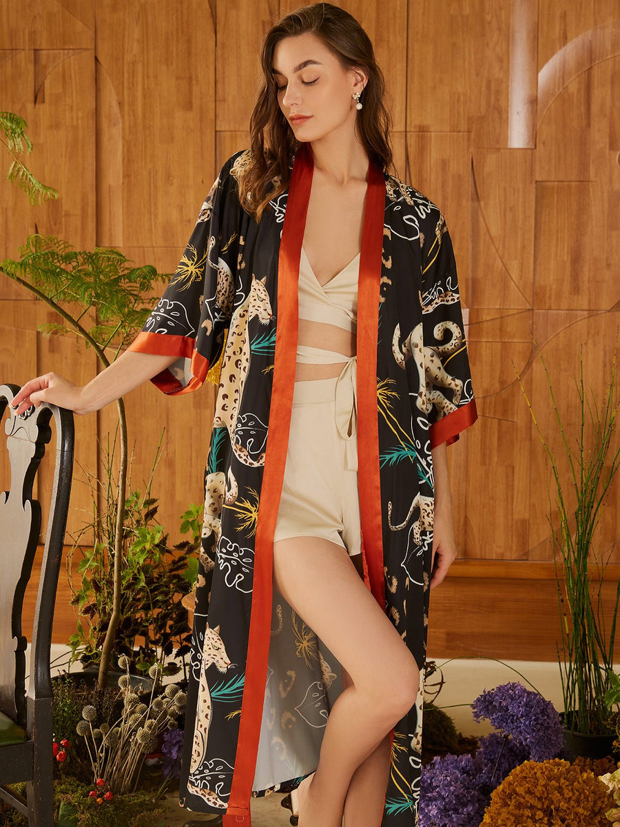 Leopard Silk Kimono Robe - ulivary