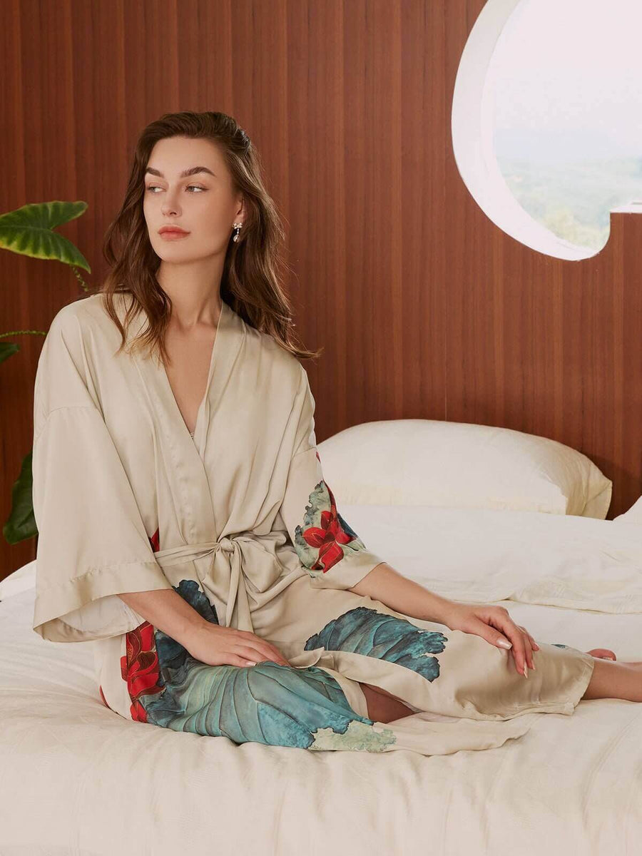 best luxury silk dressing gowns Flower Silk Robe | Kimono Fashion Style | Luxury Dressing Gowns