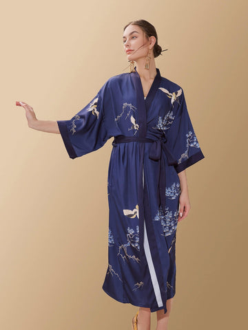 Mountain Crane Kimono Robe - ulivary