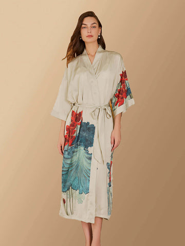 Oriental Lotus Kimono Robe - ulivary