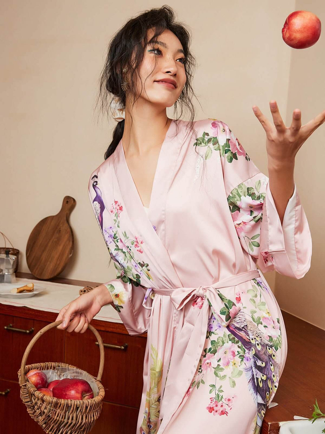 Pink Peacock Kimono | Wedding Party Robe | SPA Bathrobe - Ulivary