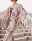 Peony & Fan Silk Kimono Robe - ulivary