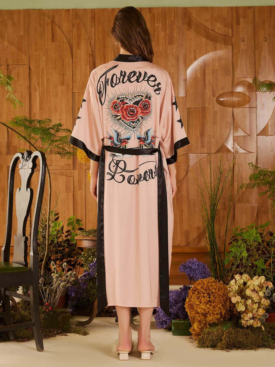 Chilirose robe body-gown (black with pink, S, M, L) main image 1