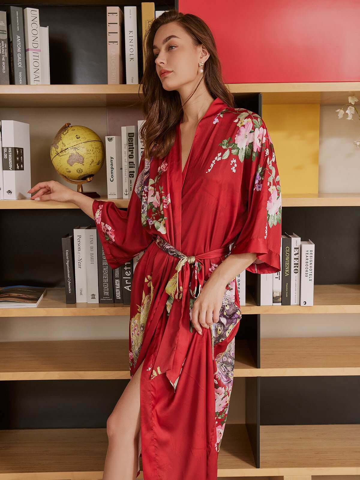 Red Traditional Kimono Robe | SPA Peacock Robe | Long Dressing Gown ...
