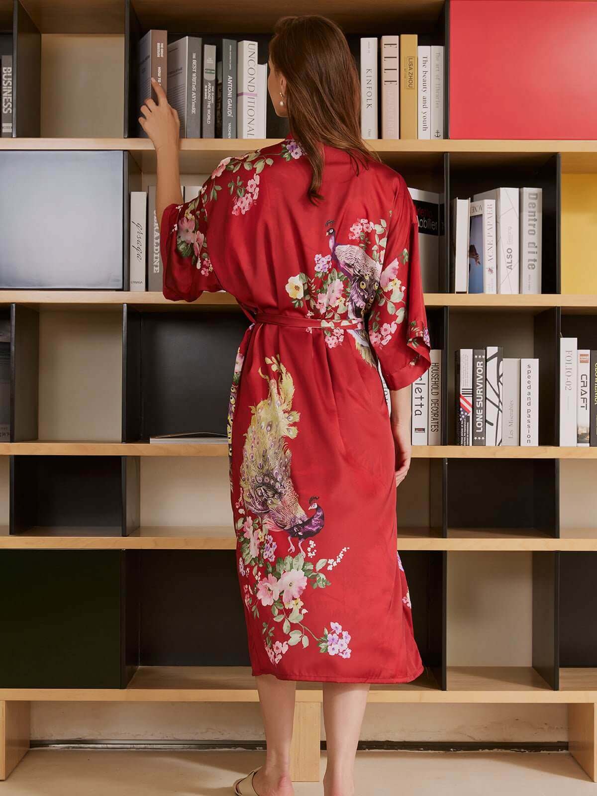 Red Traditional Kimono Robe | SPA Peacock Robe | Long Dressing Gown ...