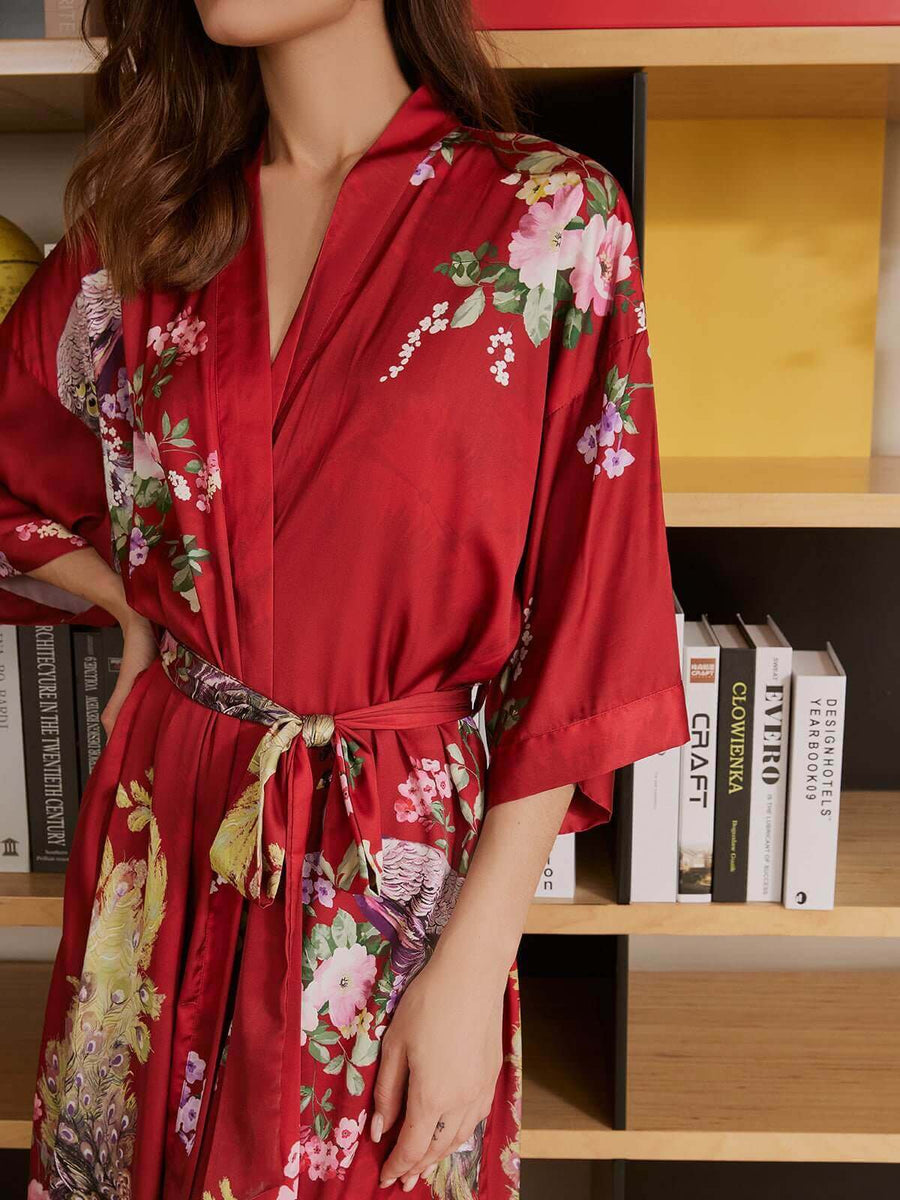 Red Traditional Kimono Robe | SPA Peacock Robe | Long Dressing Gown ...