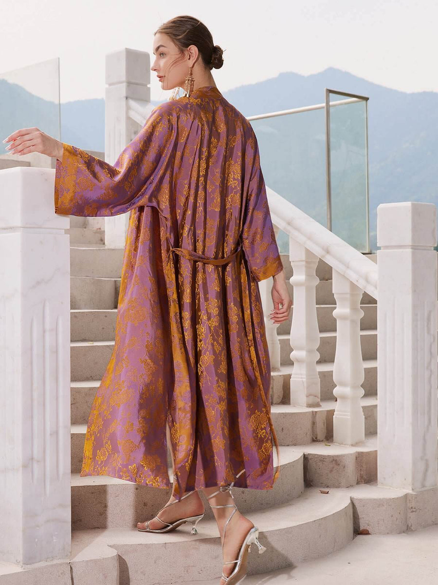 Reversible Floral Silk Kimono Robe - ulivary
