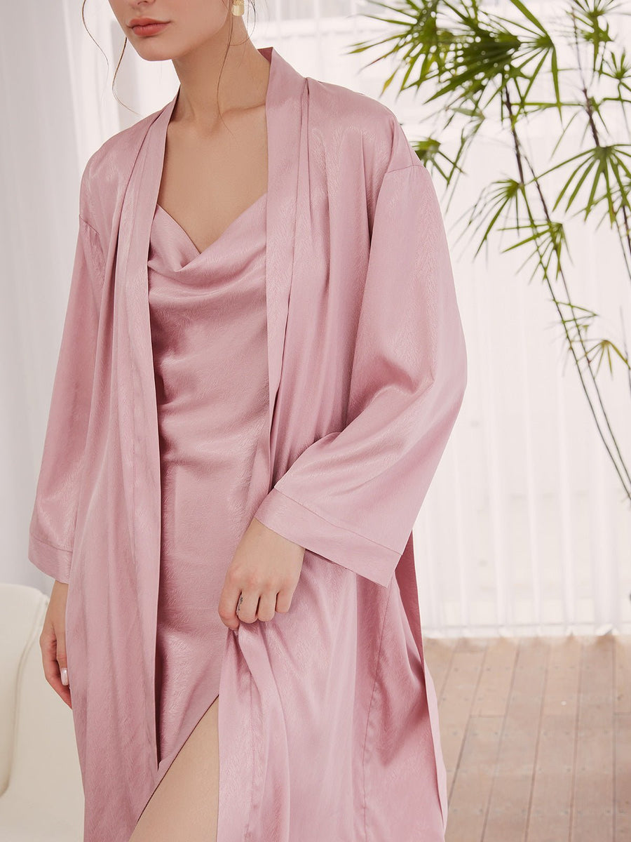 Silk Bridal Robe & Slip Dress Set Pink - ulivary