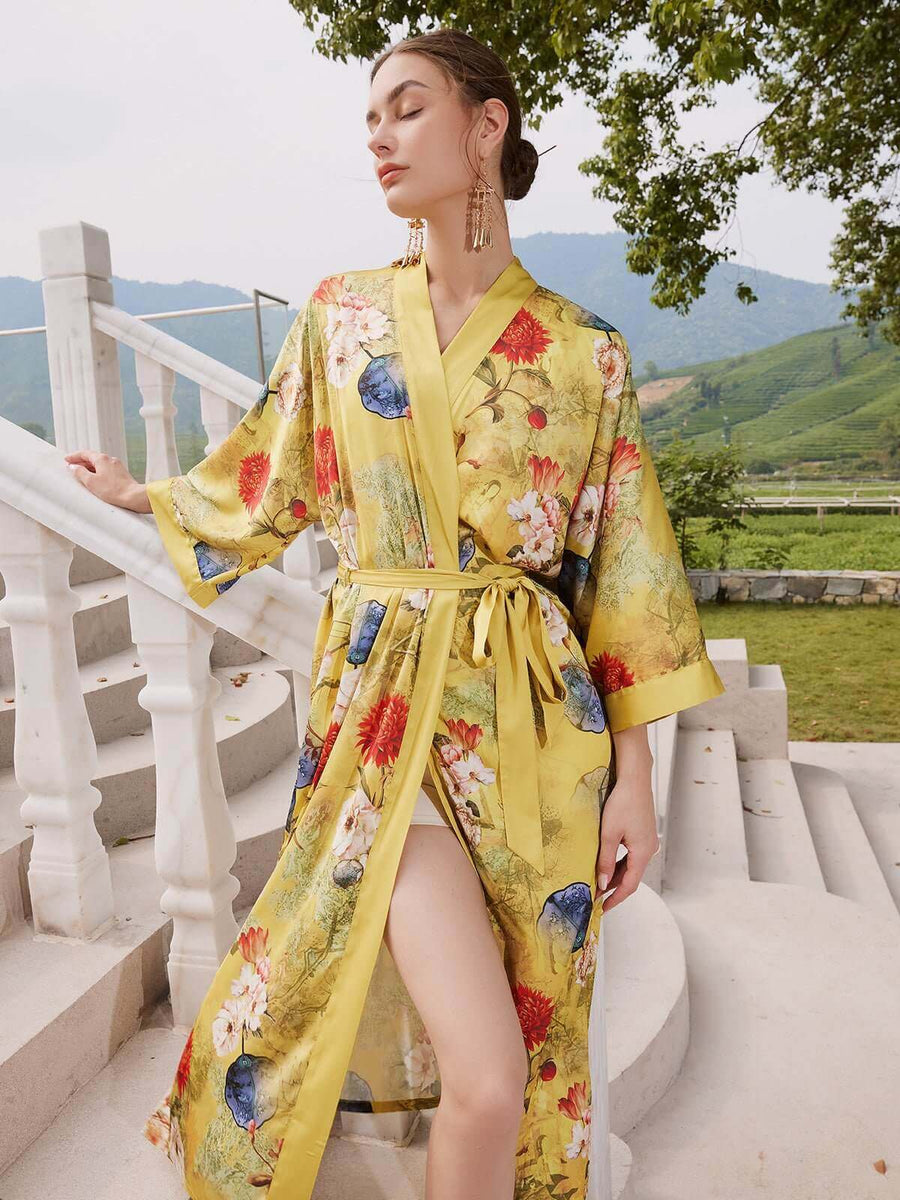 Spring Floral Silk Kimono Robe - ulivary