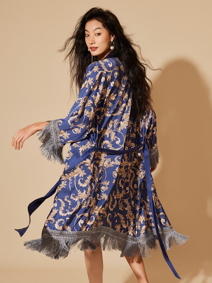 Tassels Blue Kimono Robe - ulivary