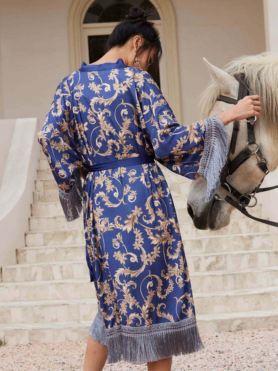 Blue Bath Robe | Long Bride Robe | Floral Kimono For Lady - Ulivary