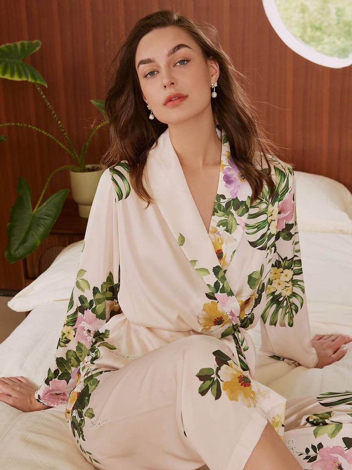 Elegant Charmeuse Pajama Set – Kimono Robe Slip Dress Ulivary
