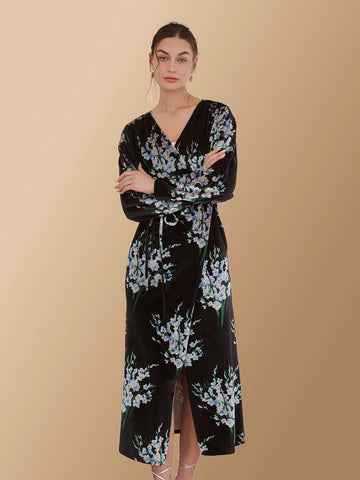 Velvet Dress Floral Black - ulivary