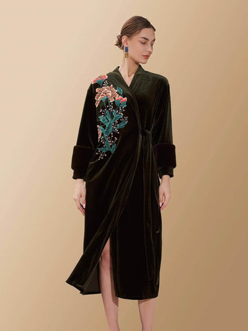 Velvet Kimono Robe | Velvet Dressing Gown | Velvet Burnout Kimono - Ulivary Velvet Kimono Robe | Velvet Dressing Gown | Velvet Burnout Kimono - Ulivary