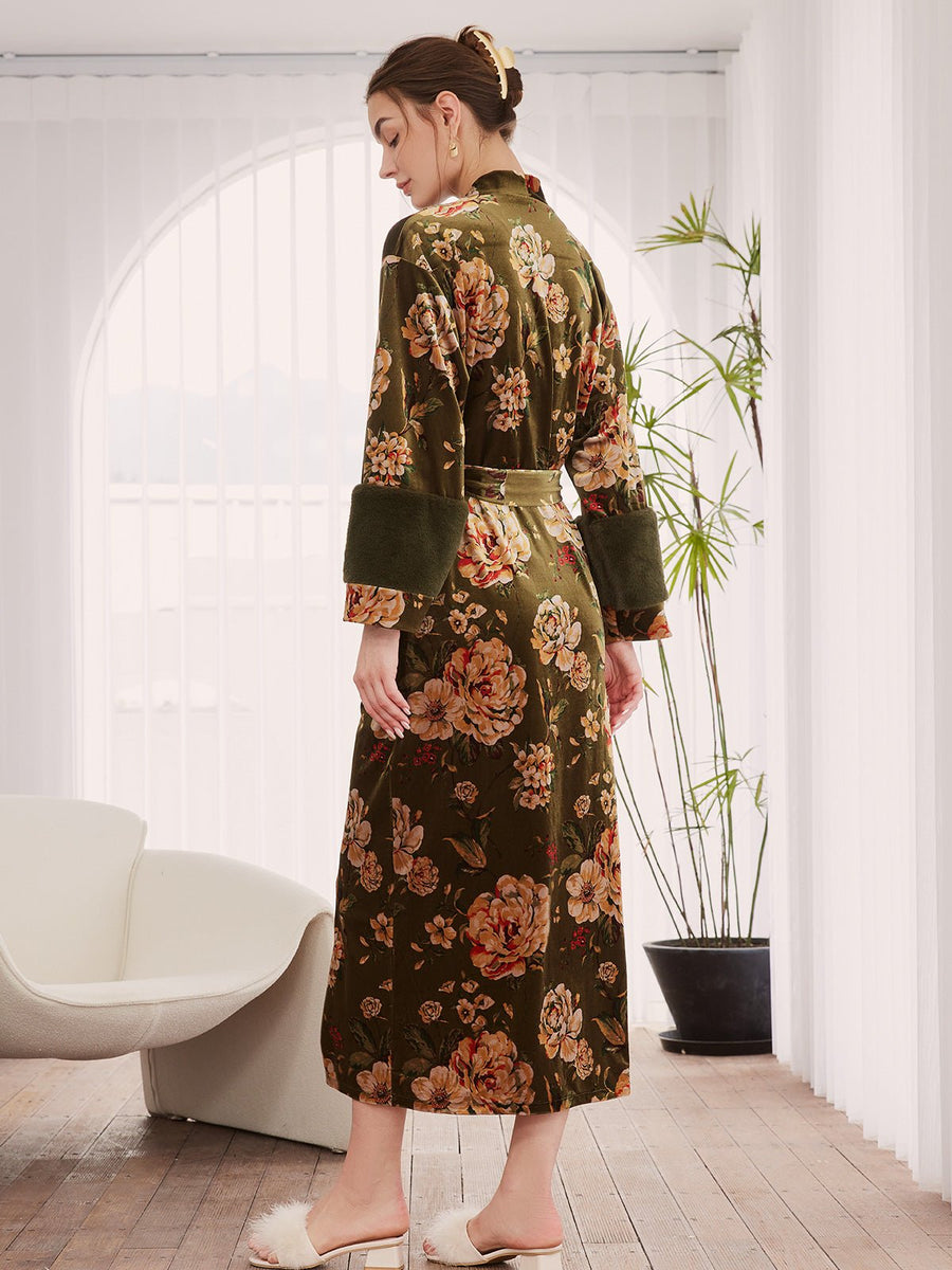 Velvet Floral Kimono Robe - ulivary