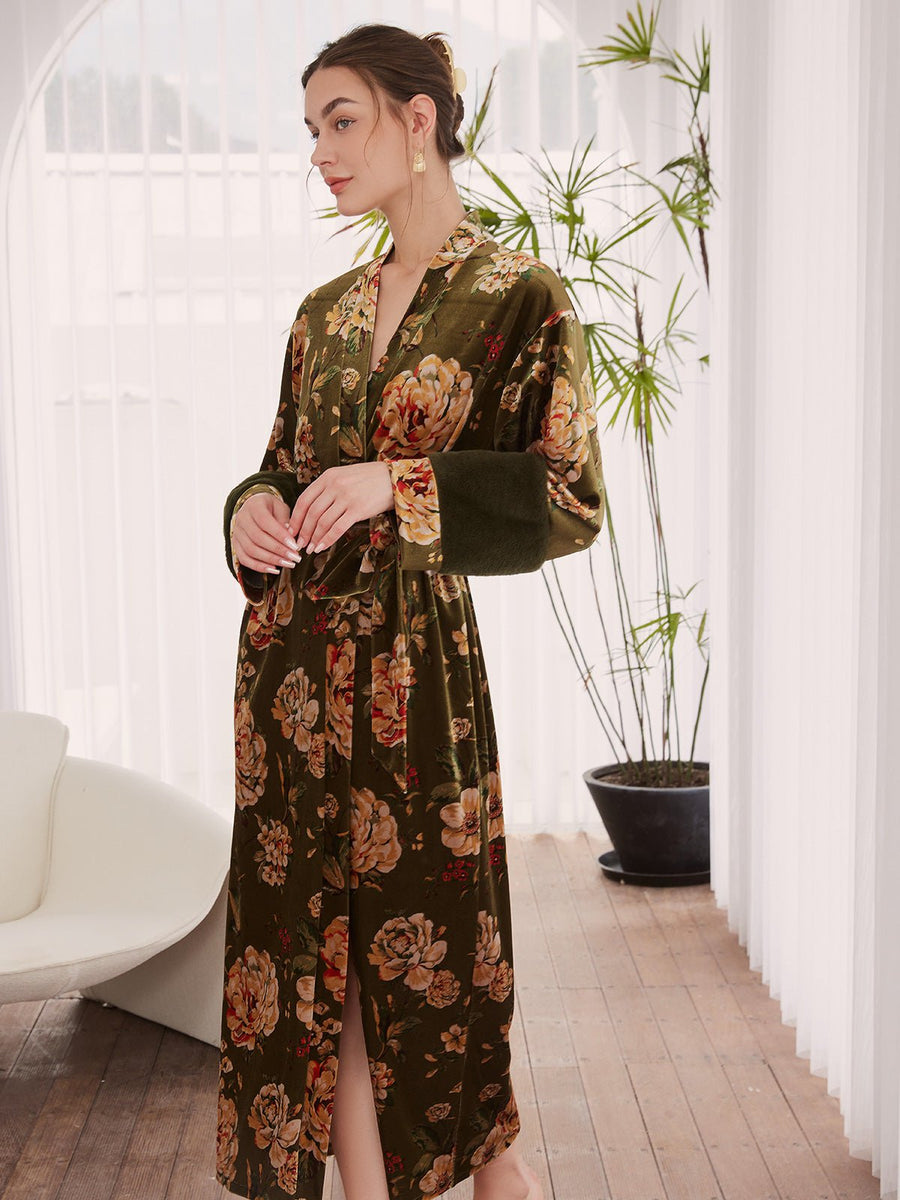 Velvet Floral Kimono Robe - ulivary