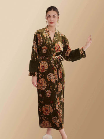 Velvet Kimono Robe | Velvet Dressing Gown | Velvet Burnout Kimono - Ulivary Velvet Kimono Robe | Velvet Dressing Gown | Velvet Burnout Kimono - Ulivary
