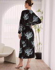 Velvet Floral Wrap Dress Black - ulivary
