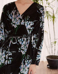 Velvet Floral Wrap Dress Black - ulivary