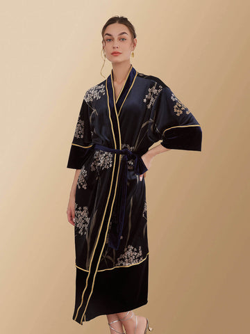 Velvet Kimono Robe | Velvet Dressing Gown | Velvet Burnout Kimono - Ulivary Velvet Kimono Robe | Velvet Dressing Gown | Velvet Burnout Kimono - Ulivary