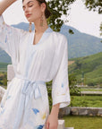 White Botan Silk Kimono Robe - ulivary