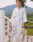 White Botan Silk Kimono Robe - ulivary